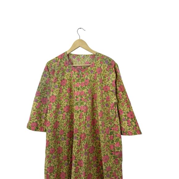 Kilol X-Large Hand Block Large Kaftan Dress Pockets Floral Pullover Womens - Picture 5 of 15